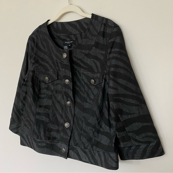 Sandro Paris Women's Zebra Print Cropped Jacket Petite Large Black Gray Office - Picture 6 of 10